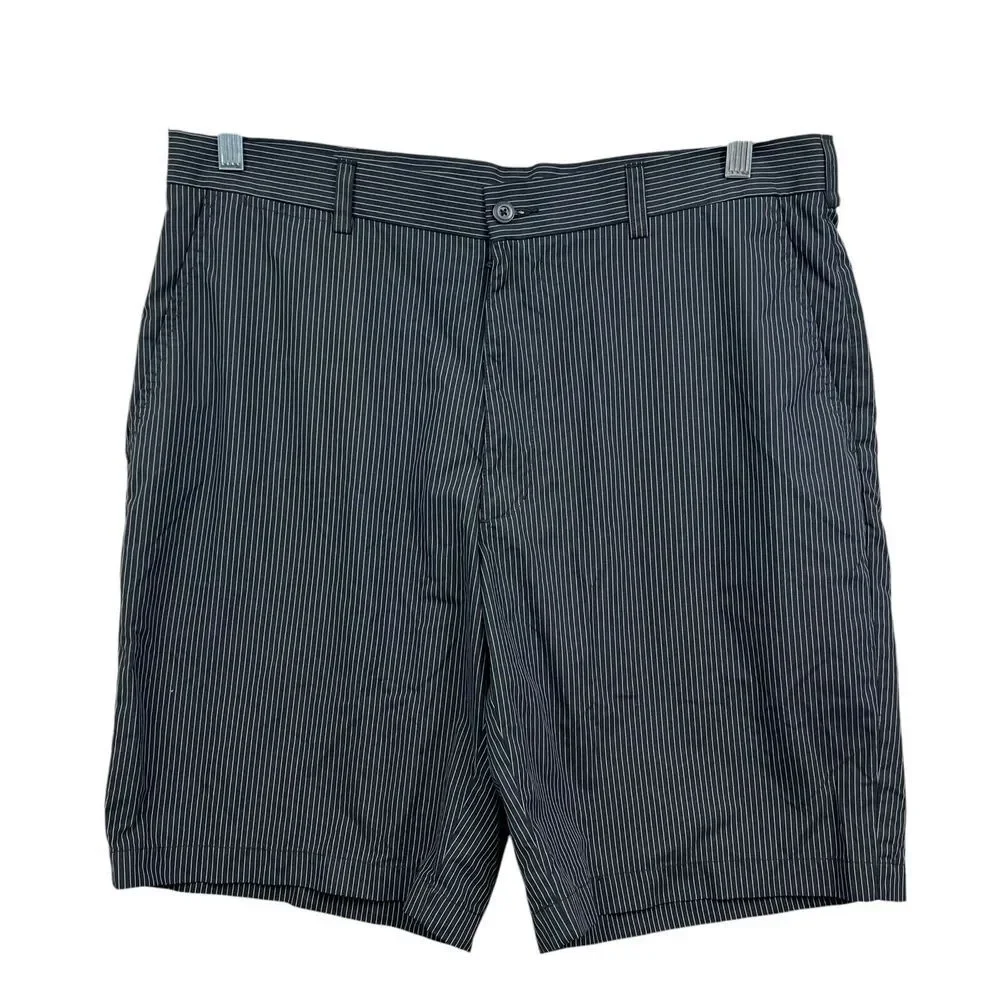 PGA Tour Mens Golf Shorts Stripe Black Performance Flat Front Pockets Sz W36*